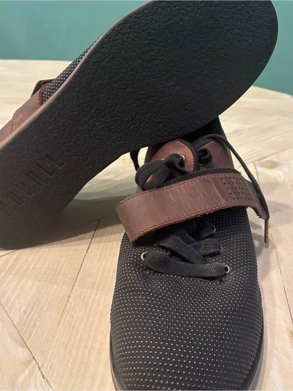 NOBULL Black Knit Lifting Shoes with Brown Strap - Picture 4 of 7